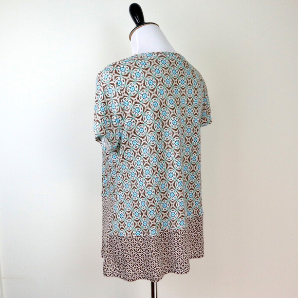 J Jill Size Petite S Love Linen Tee Crossover Hem Beechnut Lavish Tile - Picture 4 of 9